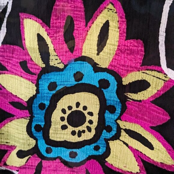 Chico's Top Women's sz S (0) Silk Multi Floral Colorful Blouse Wearable Art - Picture 6 of 11